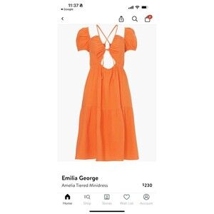 Emilia George Amelia Dress Womens Size M Orange Tiered Midi Puff Sleeve